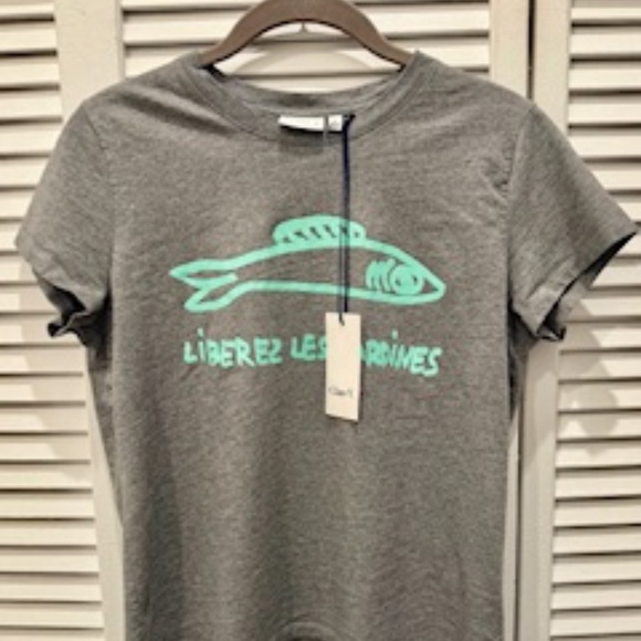 Clare V Classic Short Sleeve Tee with Sardines, Size SM - Picture 5 of 7